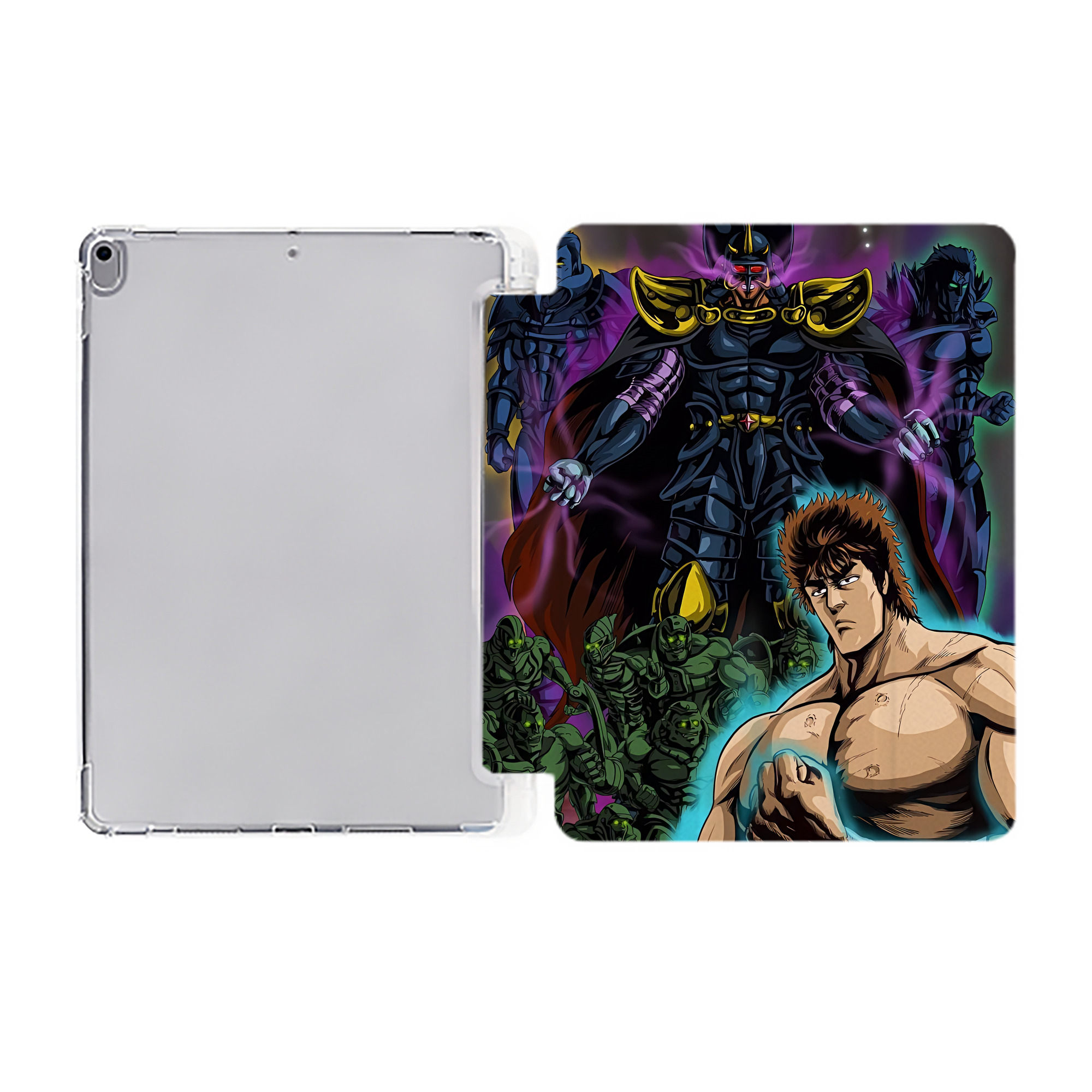 （画像用） 北斗の拳 Fist of the North Star IPad ケース ペン収納付き 三つ折りスタンド PUレザー×シリコン 対応機種9.5/10.5/10.9インチ